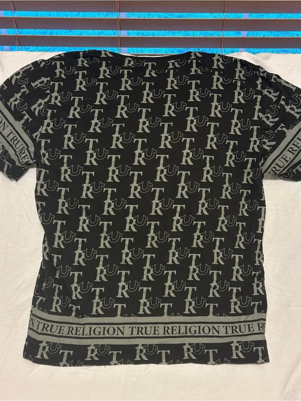 True Religion Black and Gray All-Over Logo Tee
